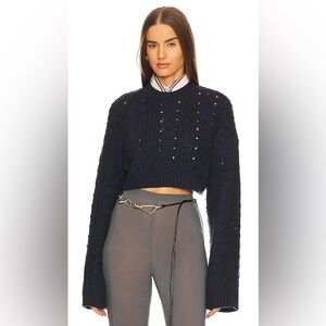 L'Academie Dallyce Cable Micro Cropped Sweater in Midnight Navy